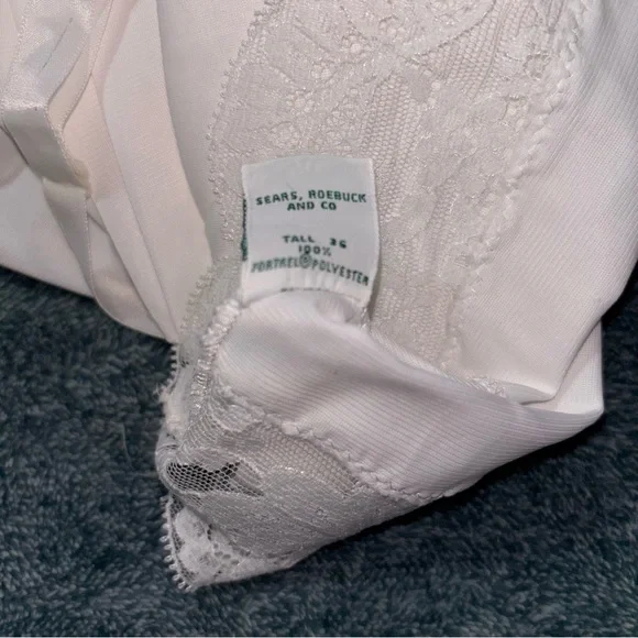 Vintage Sears Full Length Lace Trimmed White Slip Women’s Size 36 Tall - Picture 6 of 6